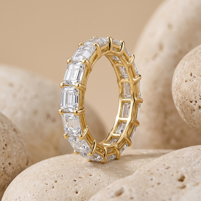 Three Carat Emerald Cut Eternity Band Ring in 14K Gold