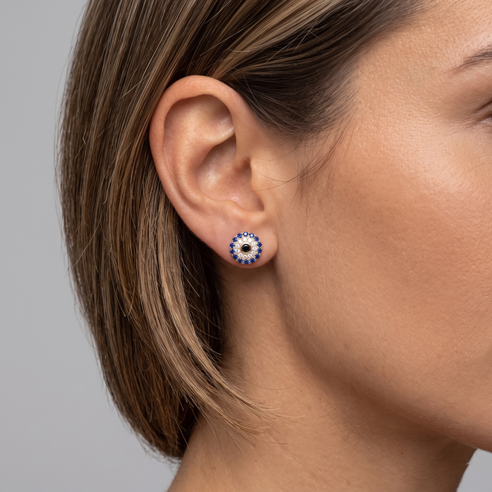 Blue Sapphire Diamond Stud Earrings in 14K Yellow Gold
