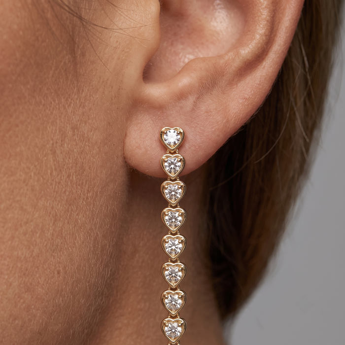 Infinity Line 14K (or 18k upon request) Yellow Gold Heart Diamond Drop Earrings
