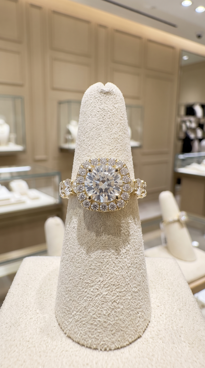 Cushion Halo Diamond Bridal Eternity Ring in 14K Gold