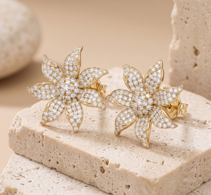 Blossom Radiance Diamond Flower Earrings in 14K Yellow Gold