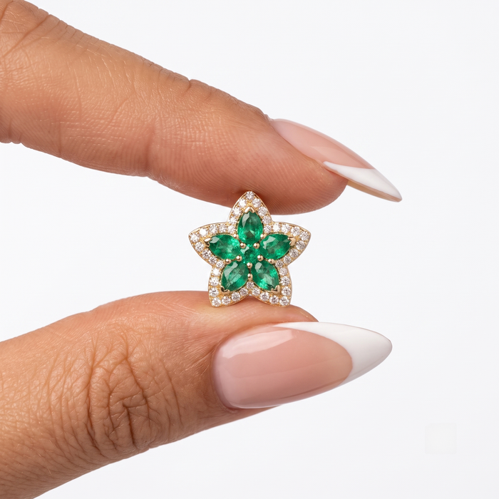 Emerald Ruby Gemstone Stud Earrings in 14K Yellow Gold