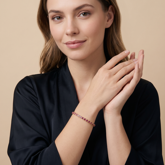 Crimson Ruby 14K Yellow Gold Tennis Bracelet