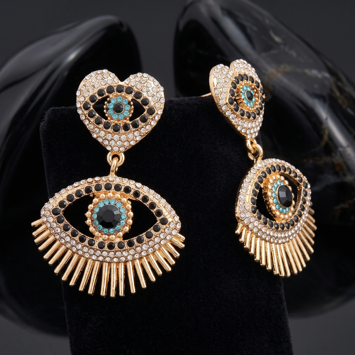 Chandelier Diamond Eye Drop Earrings in 18K Yellow Gold