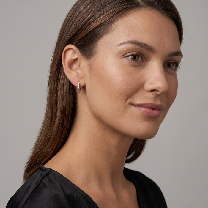 Bubble Bezel Diamond Huggie Hoop Earrings in 14K Yellow Gold