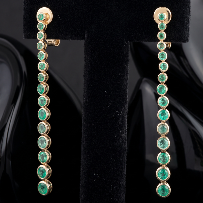 Green Emerald 14K Yellow Long Drop Earrings