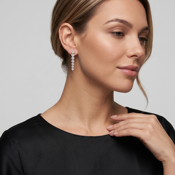Flawless Heart Diamond Drop Earrings in 14K White Gold