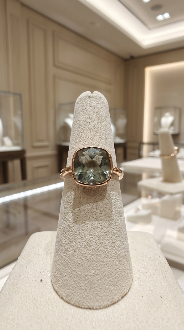 Green Amethyst Cushion Cut 14K Gold Ring