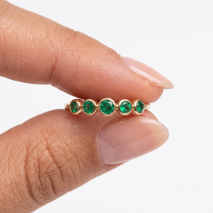 Emerald Round Green 14K Gold Stacking Ring