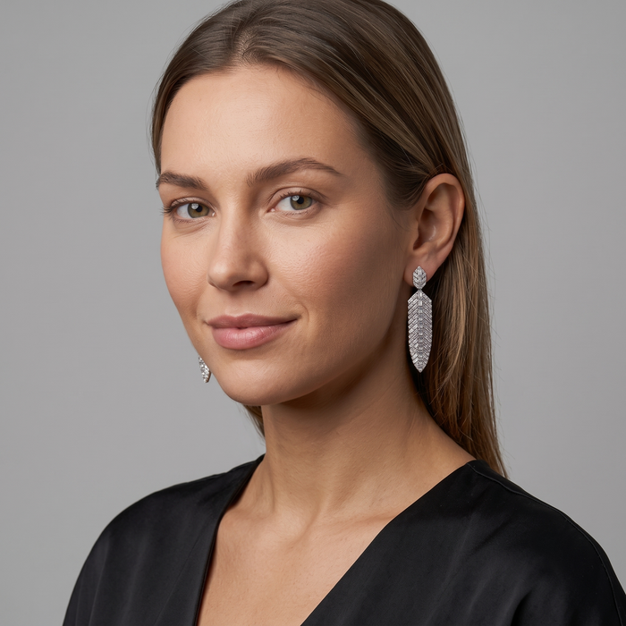 Cherished Charm Leaf Dusters Drop Earrings in 14K White Gold