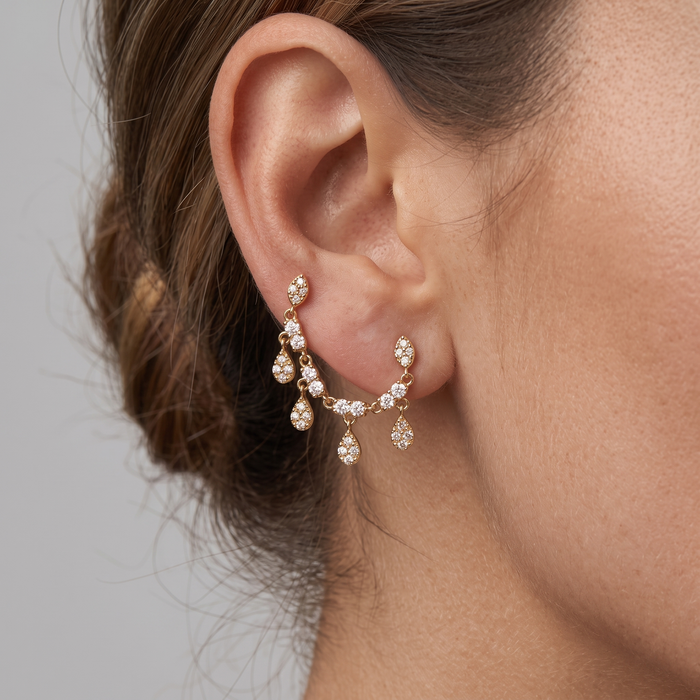 Cascade Drops 14K (or 18k upon request) Yellow Gold Teardrop Diamond Earrings