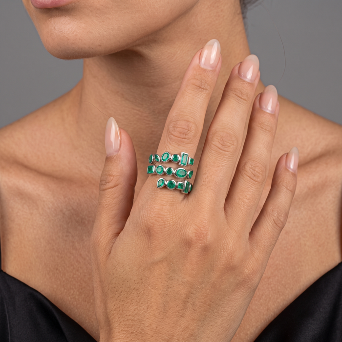 Emerald Multi-Shape 14K White Gold (18K Custom) Wrap Ring