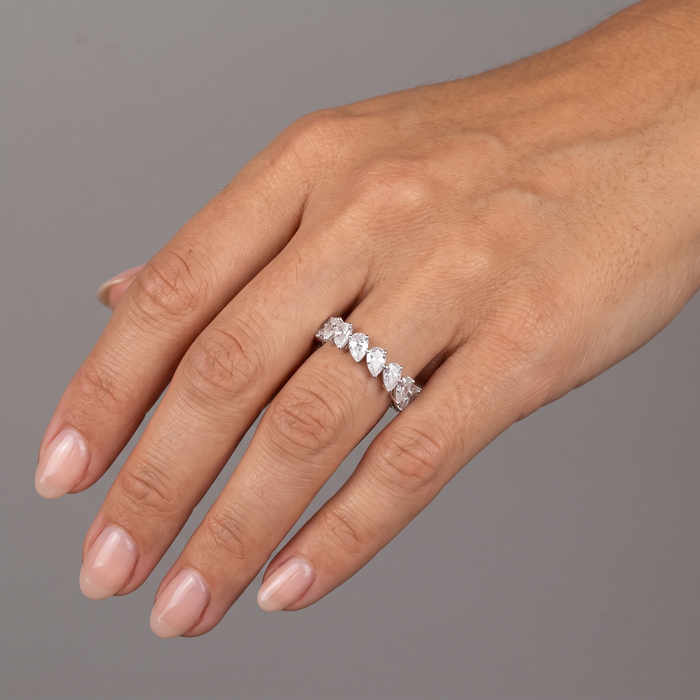 Pear Shaped Diamond Eternity Band Ring in 18K White Gold