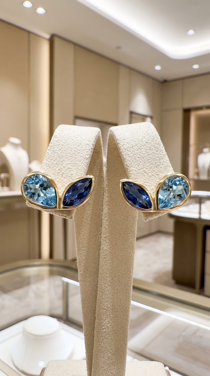 Authentic Topaz Diamond Stud Earrings in 14K Yellow Gold