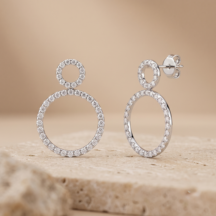 Double Circle Diamond Statement Earrings in 14K Yellow Gold