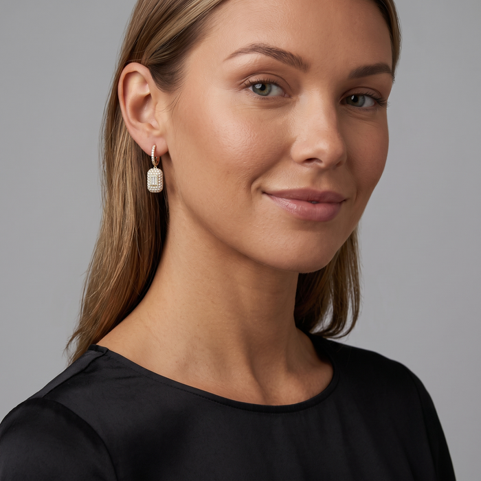 Baguette Round Cut Rectangle Drop Earrings in 14K Gold