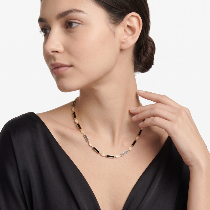 Diamond Malachite Station Necklace in 14K Yellow Gold