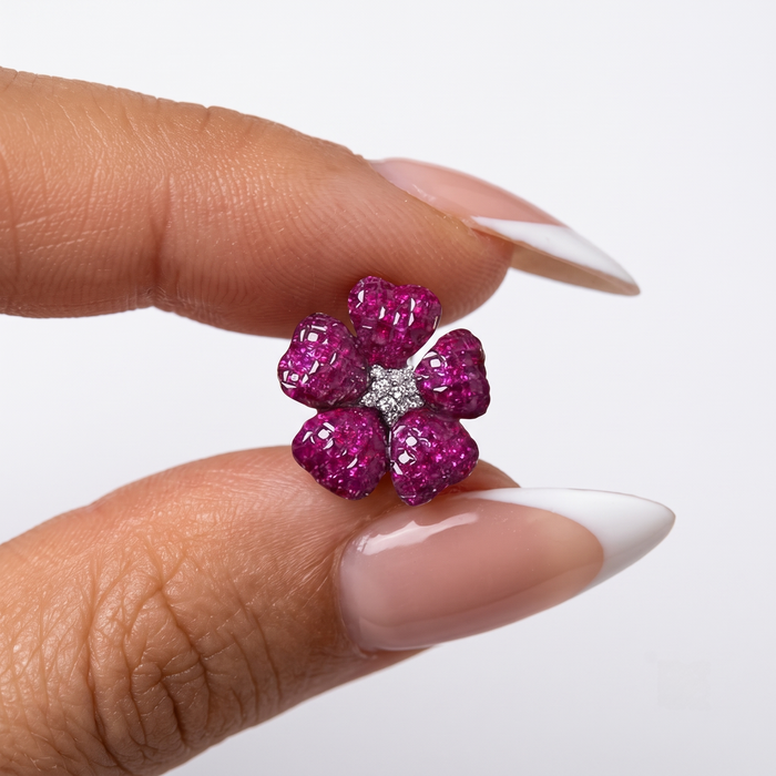 Diamonds Kissed Pink Blossom Stud Earrings in 14K Yellow Gold