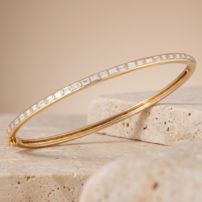 Square Cut Diamond Channel Bangle Bracelet in 14K Yellow Gold