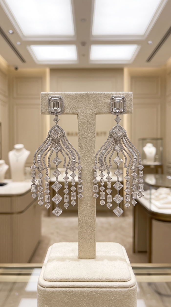 Round Multi Diamonds Earrings in 18K White Gold