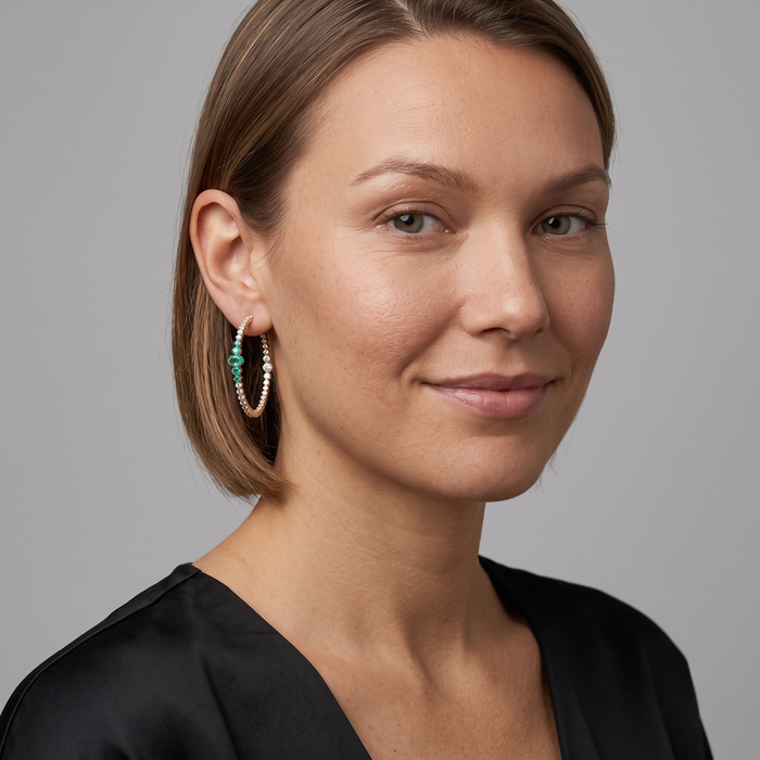 Emerald Eclipse Hoop Earrings in 14K Yellow Gold