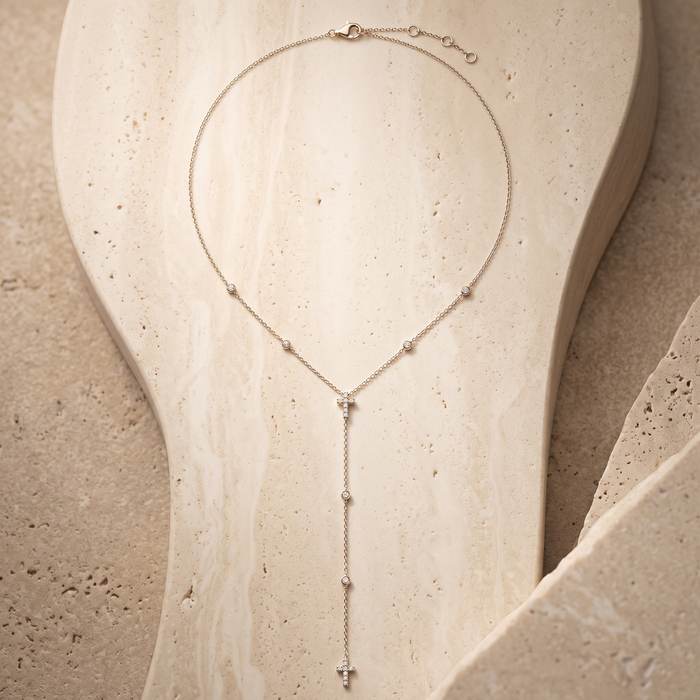 Diamond Cross Elegance Necklace in 14K Yellow Gold