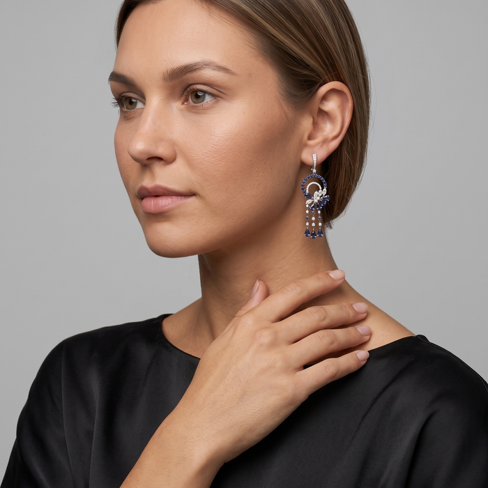 Diamond Flare Radiant Drops Earrings in 14K White Gold