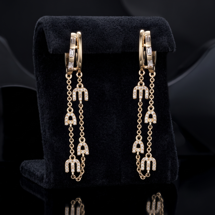Double Strand Mama Drop Earrings in 14K Yellow Gold
