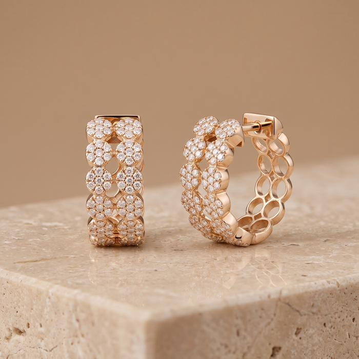 Diamond Pave Chain Link Huggie Earrings in 14K Yellow Gold