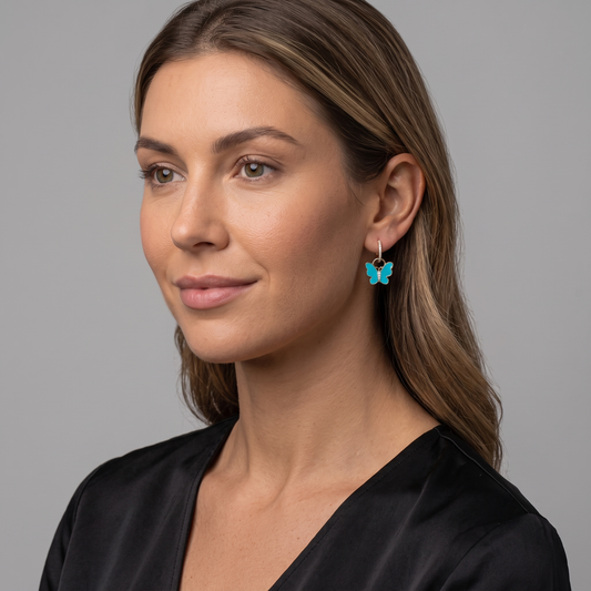 Turquoise Butterfly 14K (or 18k upon request) Yellow Gold Diamond Drop Earrings