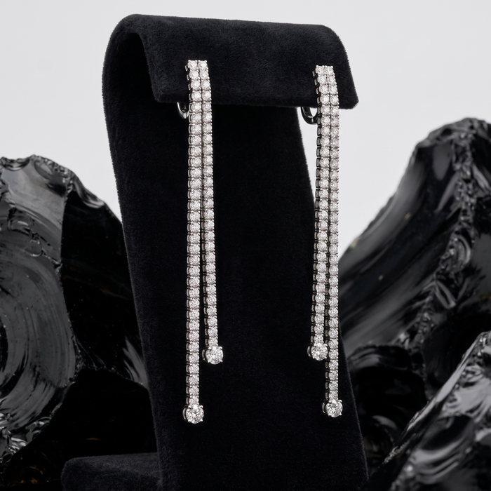 Double Row Diamond Push Back Earrings in 18K White Gold