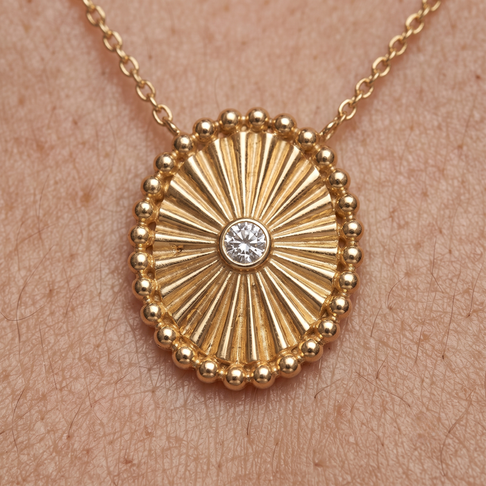 Sunburst Diamond Pendant Necklace in 14K Yellow Gold