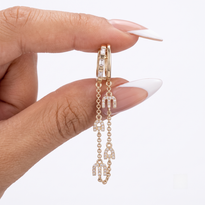 Double Strand Mama Drop Earrings in 14K Yellow Gold