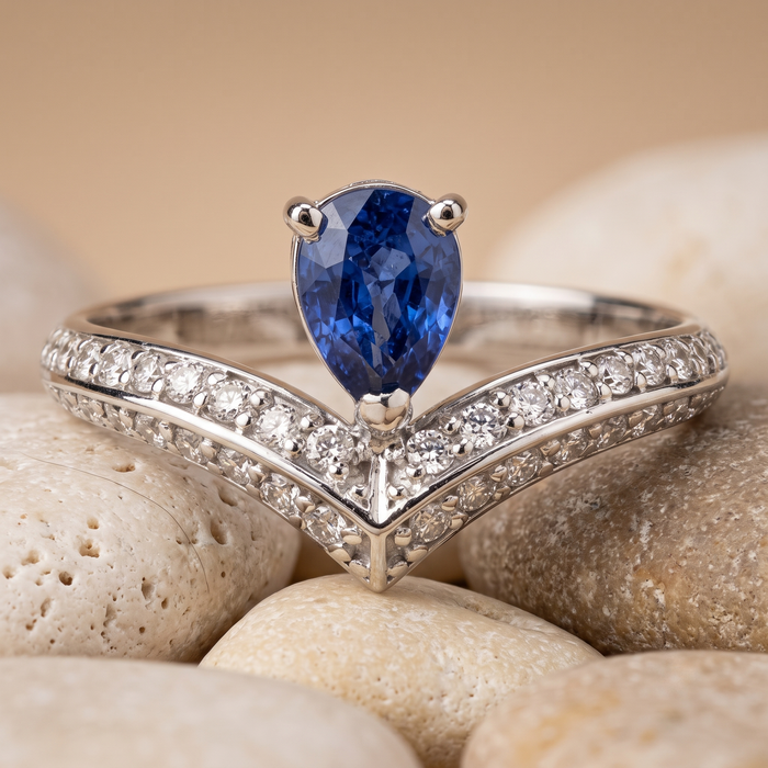 Oval Blue Sapphire 14K Diamond Accent Ring