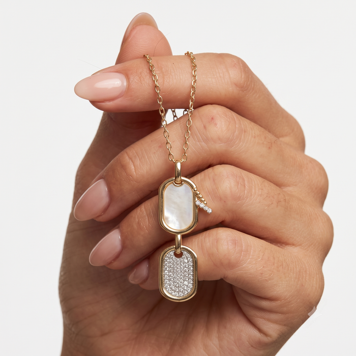 Pearl Charm Pendant Diamond Necklace in 14K Yellow Gold