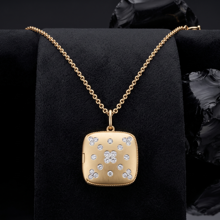 Gold Cushion Round Shaped Pendant Necklace in 14K Yellow Gold