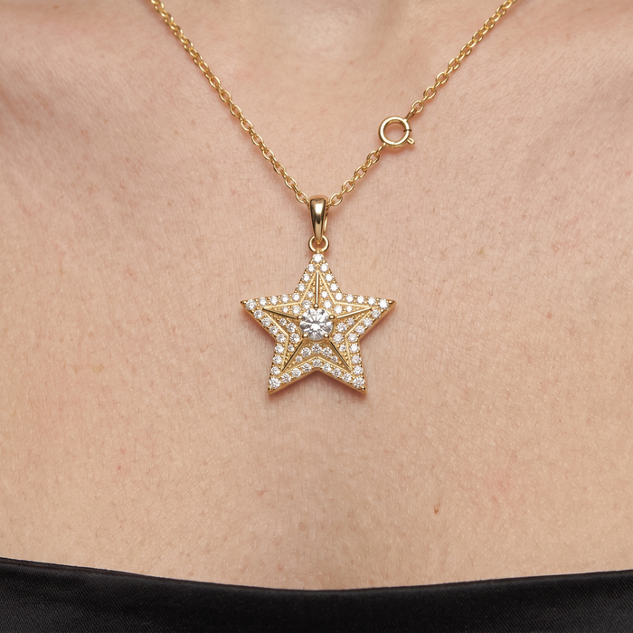 Starburst Diamond Pendant Necklace in 14K Yellow Gold