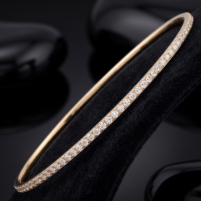 Ultra Thin Pave Diamond Bangle Bracelet in 14K Yellow Gold