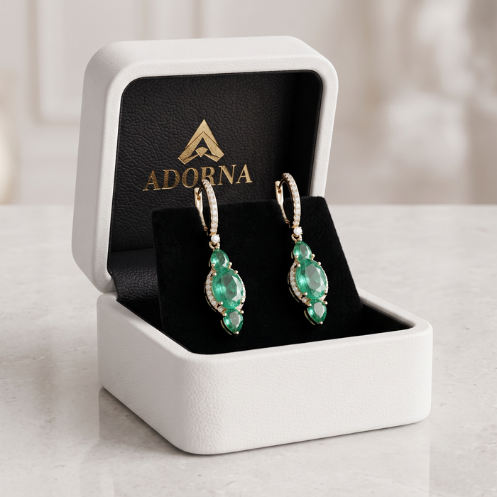 Triple Emerald Drop Huggie Earrings in 14K Yellow Gold