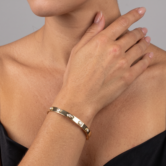 Lunar Charm Diamond Bangle Bracelet in 14K Yellow Gold