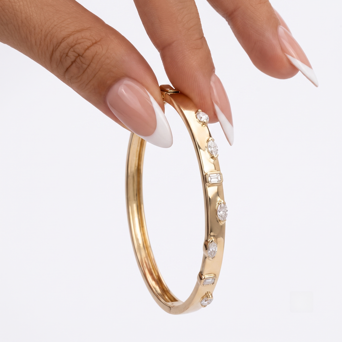 Mixed Shape Diamond Accent Bangle Bracelet in 14K Yellow Gold