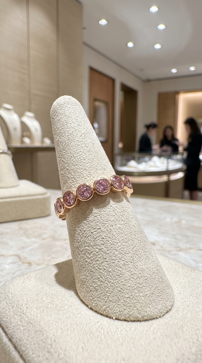 Elegant Round Pink Sapphire 14K Gold Eternity Ring