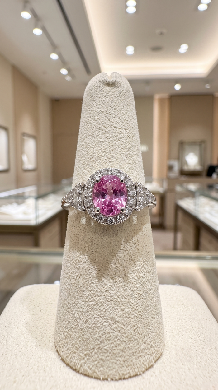 Elegant Oval Pink 14K Sapphire Diamond Halo Ring