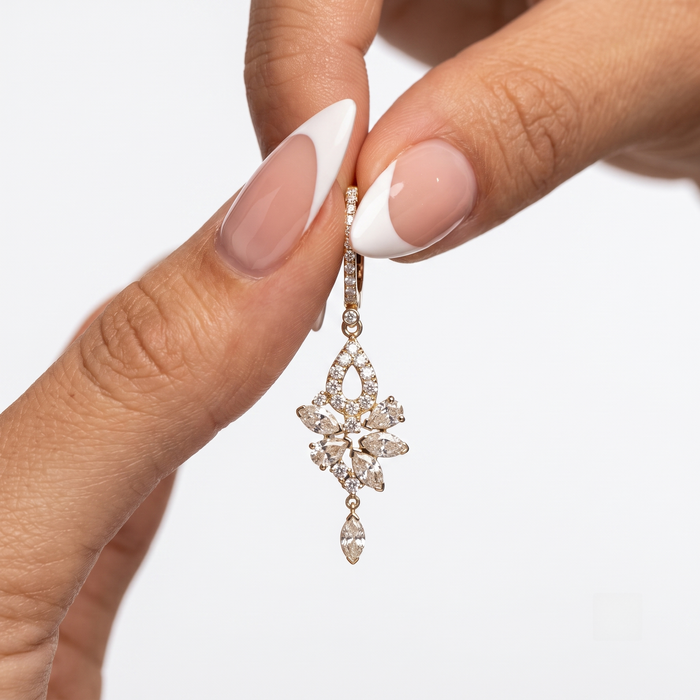 Cluster Diamond Teardrop Dangle Earrings in 14K Yellow Gold