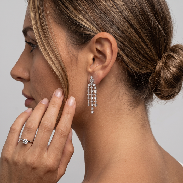 Oval Shape Chandellier Diamond Earrings in 18K White Gold