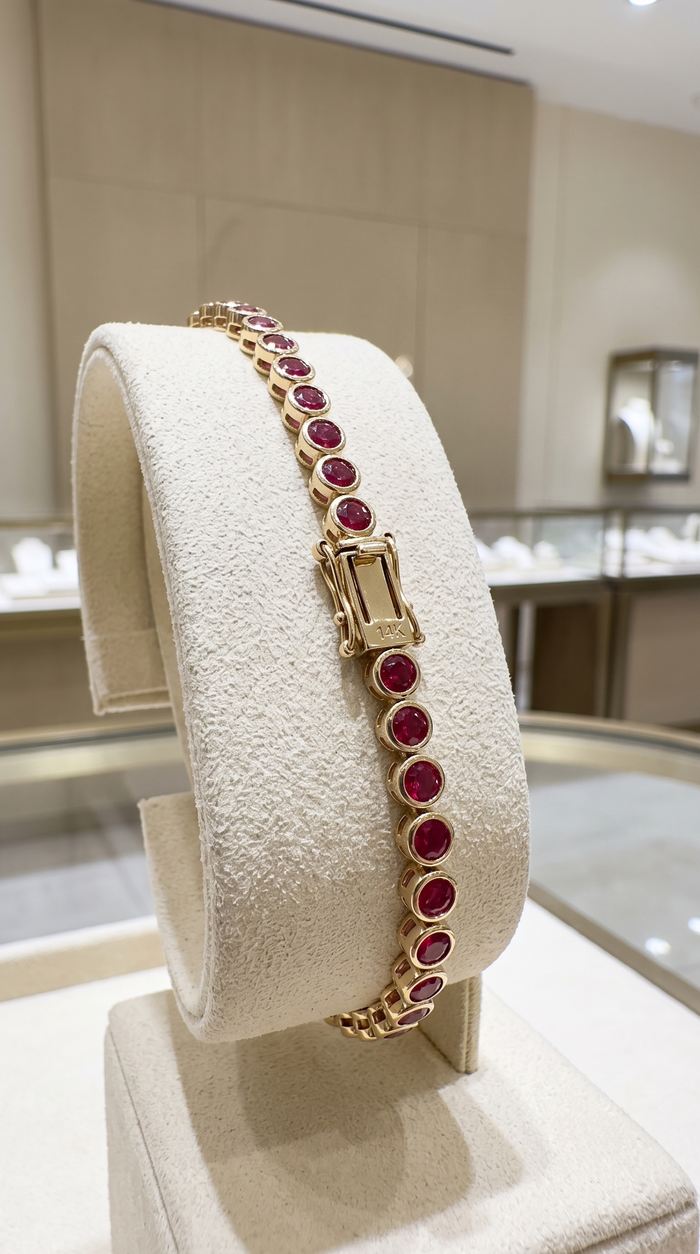 Crimson Ruby 14K Yellow Gold Tennis Bracelet