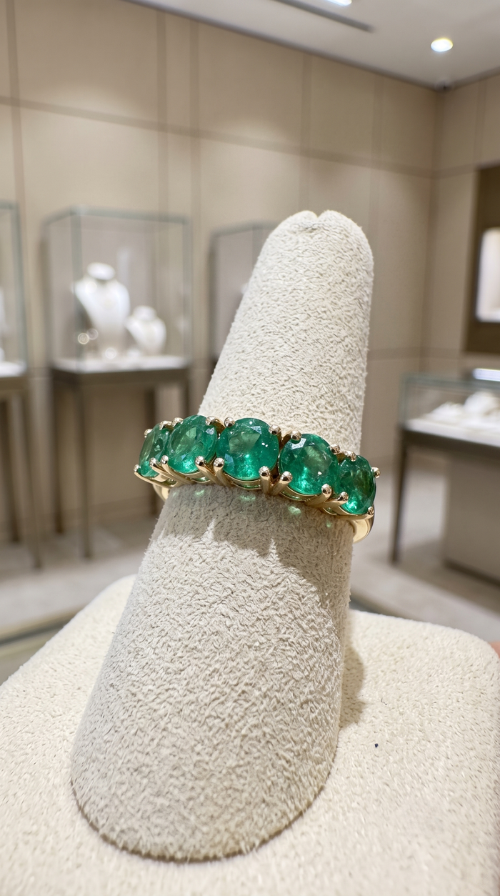 Classic Emerald 14K Yellow Gold Row Band Ring