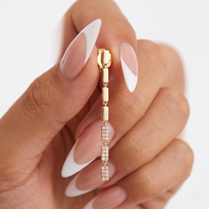 Linear Luxe 14K (or 18k upon request) Yellow Gold Diamond Drop Earrings