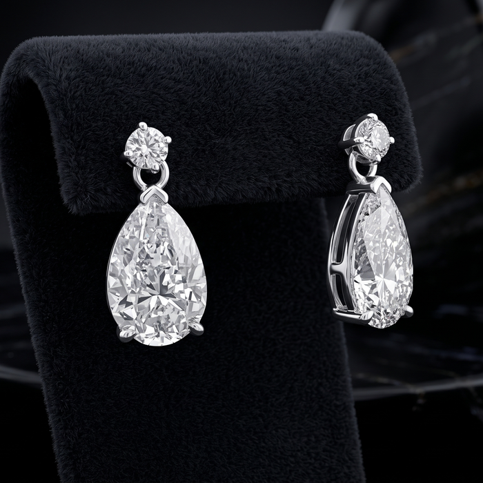 Pear Shaped Diamond Drop Earrings in 18K White Gold