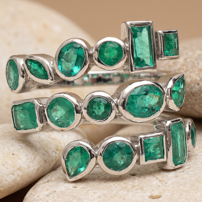 Emerald Multi-Shape 14K White Gold (18K Custom) Wrap Ring